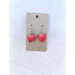 3D Resin Strawberry Dangle Earrings - Cute Realistic Fruit Drop Earrings